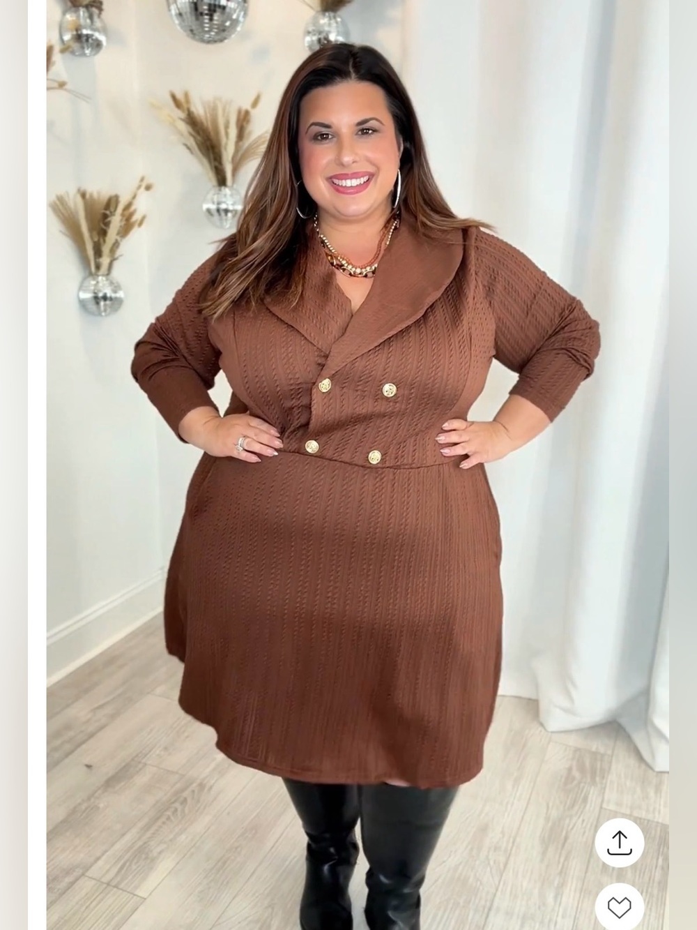 Plus Cable Knit Double Decorative Button Dress